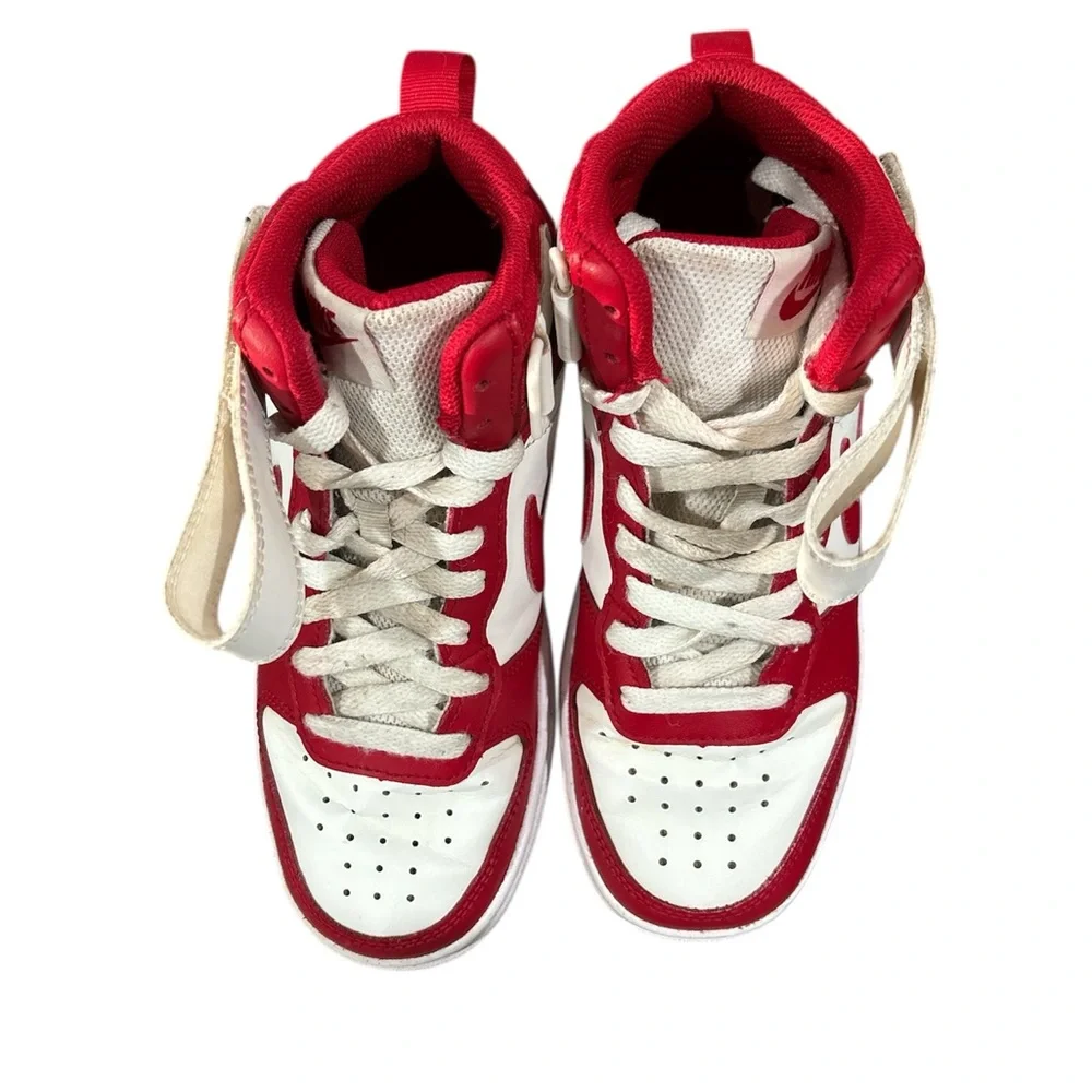 Nike Big Kid Court Borough Mid 2 Sneakers Red and White size 3.5Y